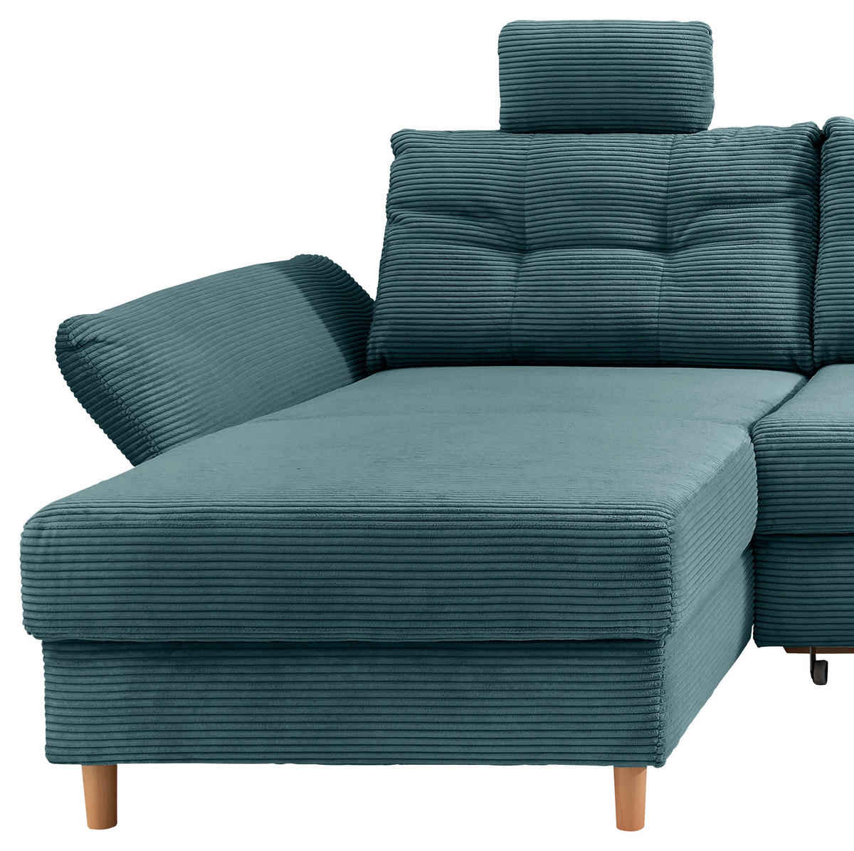 WOHNLANDSCHAFT in Cord Petrol  - Petrol/Naturfarben, MODERN, Holz/Textil (176/338-352/206cm) - Livetastic