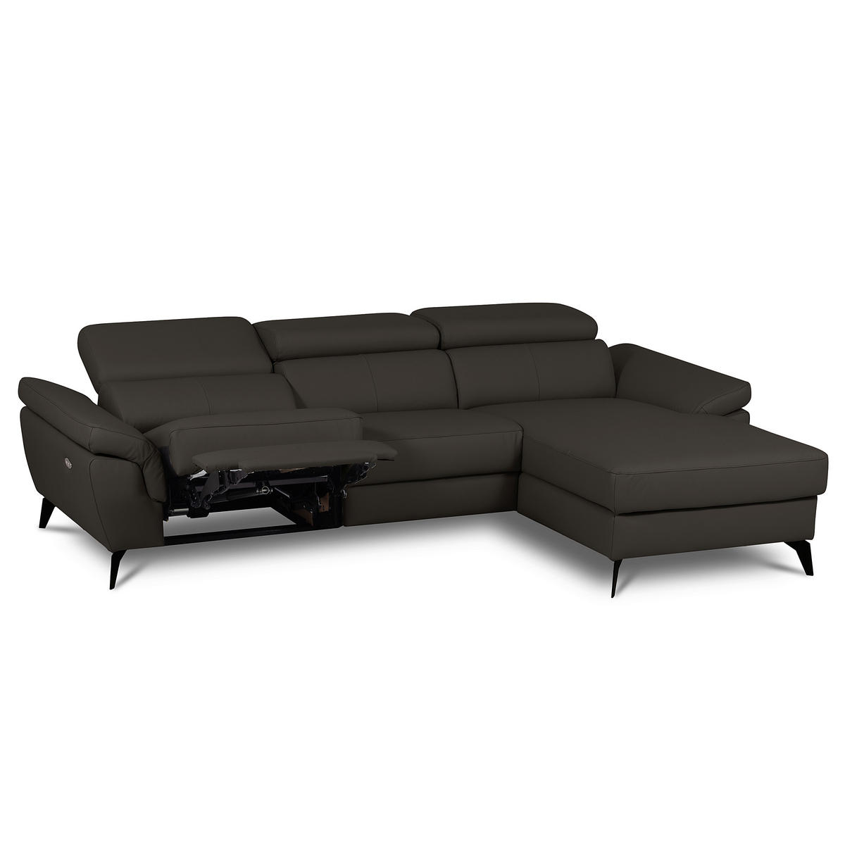 ECKSOFA  in Lederlook Echtleder Dunkelbraun  252/179 cm  - Dunkelbraun/Schwarz, Design, Leder/Textil (252/179cm) - Livetastic