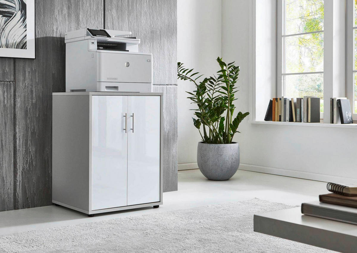 AKTENSCHRANK Grau, Weiß Hochglanz  - Weiß Hochglanz/Grau, MODERN, Holzwerkstoff (54/74/50cm) - MID.YOU