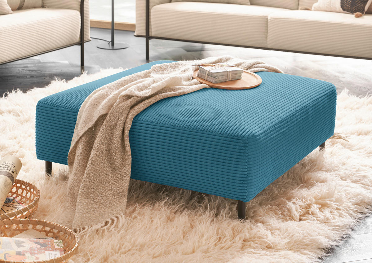 HOCKER in Textil Petrol  - Petrol/Schwarz, Design, Textil/Metall (100/41/100cm) - Johann Jakob