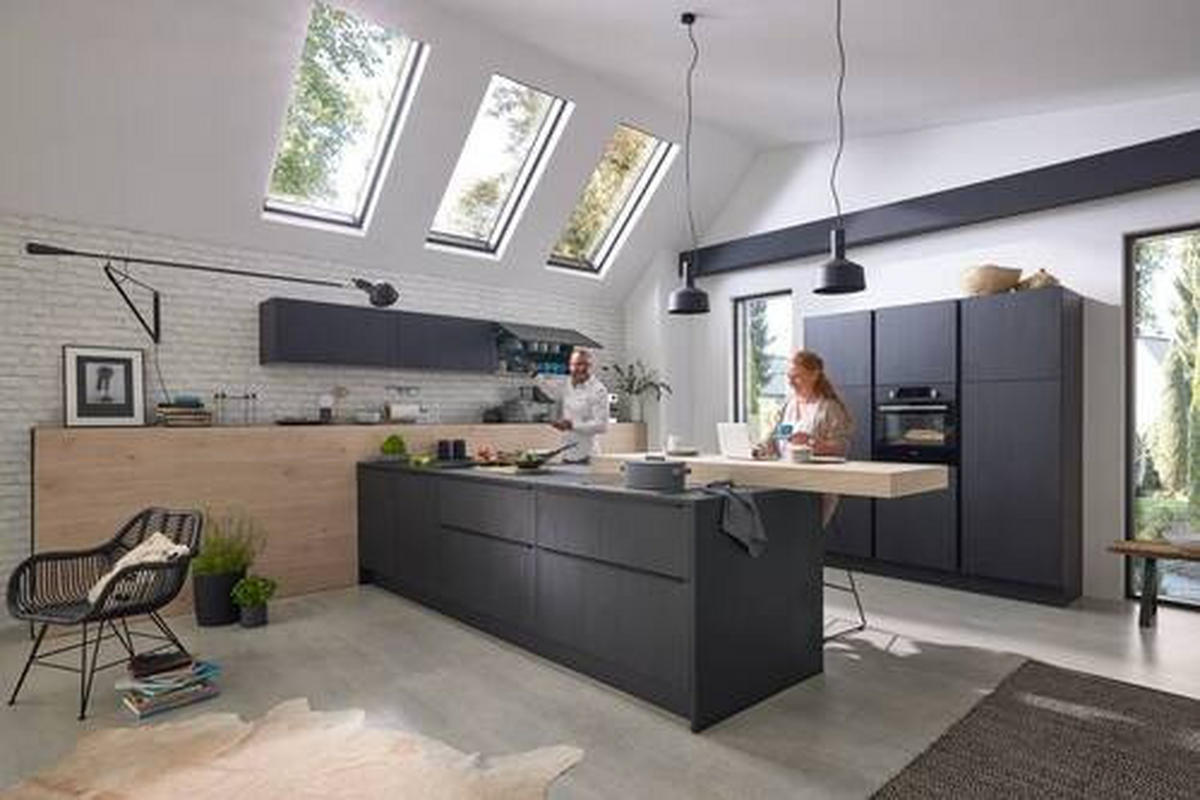 EINBAUKÜCHE   - Eichefarben/Dunkelbraun, Design, Holzwerkstoff - Dieter Knoll
