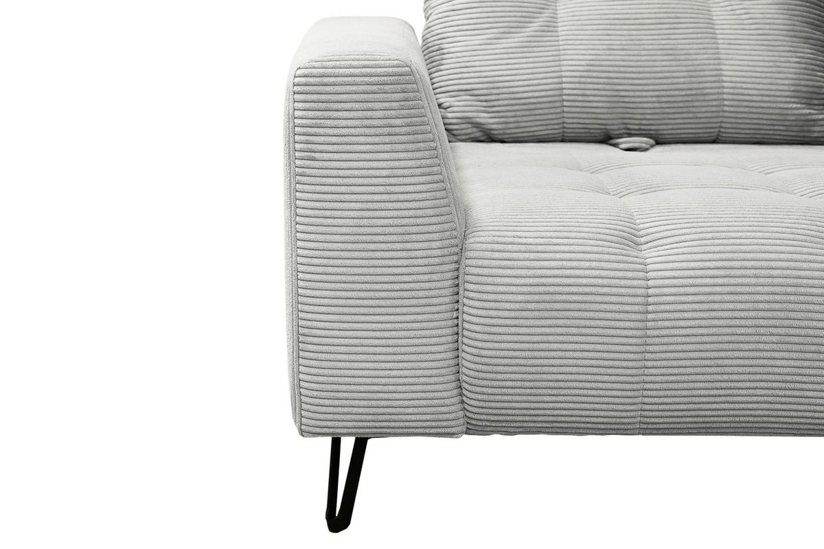 BIGSOFA Cord Hellgrau  - Hellgrau/Schwarz, KONVENTIONELL, Textil/Metall (246/100/116cm) - Carryhome