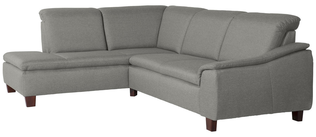 ECKSOFA in Flachgewebe Hellgrau  - Nussbaumfarben/Hellgrau, Design, Holz/Textil (247/82/187cm) - Max Winzer