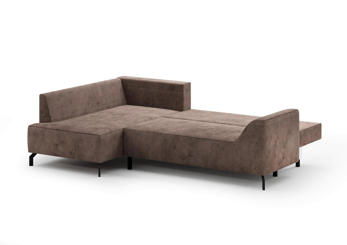 ECKSCHLAFSOFA in Cord Braun  - Schwarz/Braun, Design, Textil/Metall (167/273cm) - MID.YOU