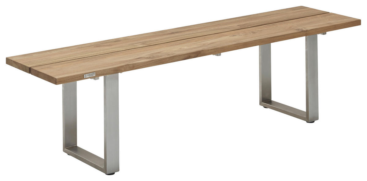 GARTENBANK 160/46/40 cm  in Edelstahlfarben, Teakfarben  - Edelstahlfarben/Teakfarben, Design, Holz/Metall (160/46/40cm)