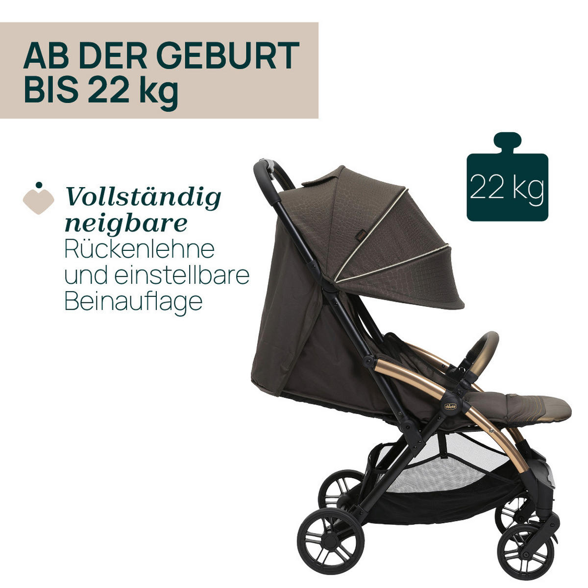 BUGGY GOODY XPLUS  - Bronzefarben, Basics, Textil/Metall (47/86/106cm) - Chicco