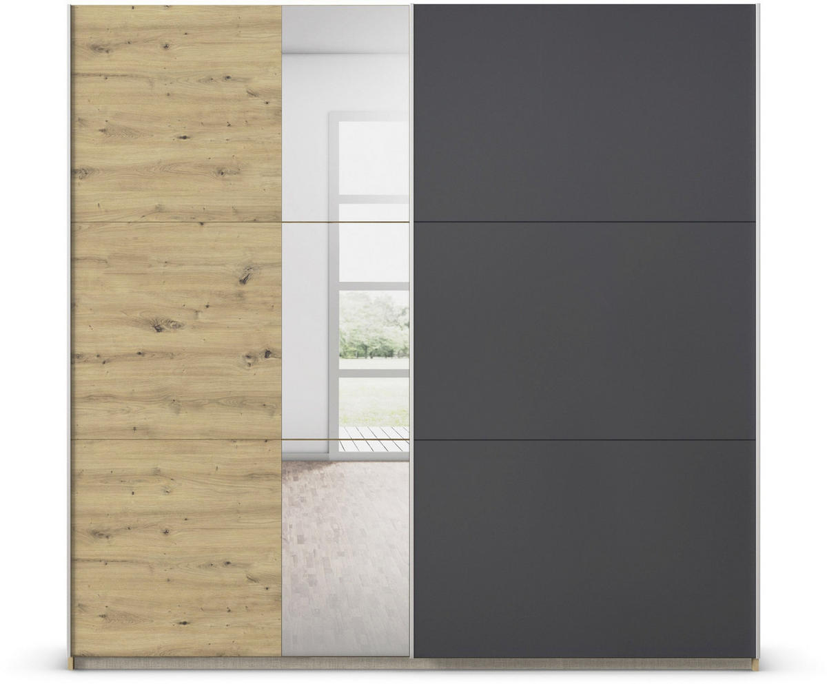 SCHWEBETÜRENSCHRANK 218/210/59 cm 2-türig Dunkelgrau, Eiche Artisan  - Dunkelgrau/Alufarben, Design, Glas/Holzwerkstoff (218/210/59cm) - Boxxx