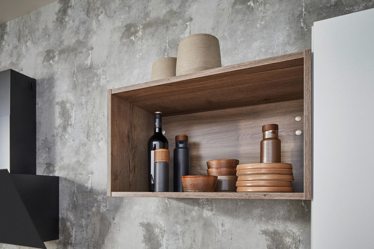 EINBAUKÜCHE   - Eichefarben/Weiß, Design, Holzwerkstoff - Celina