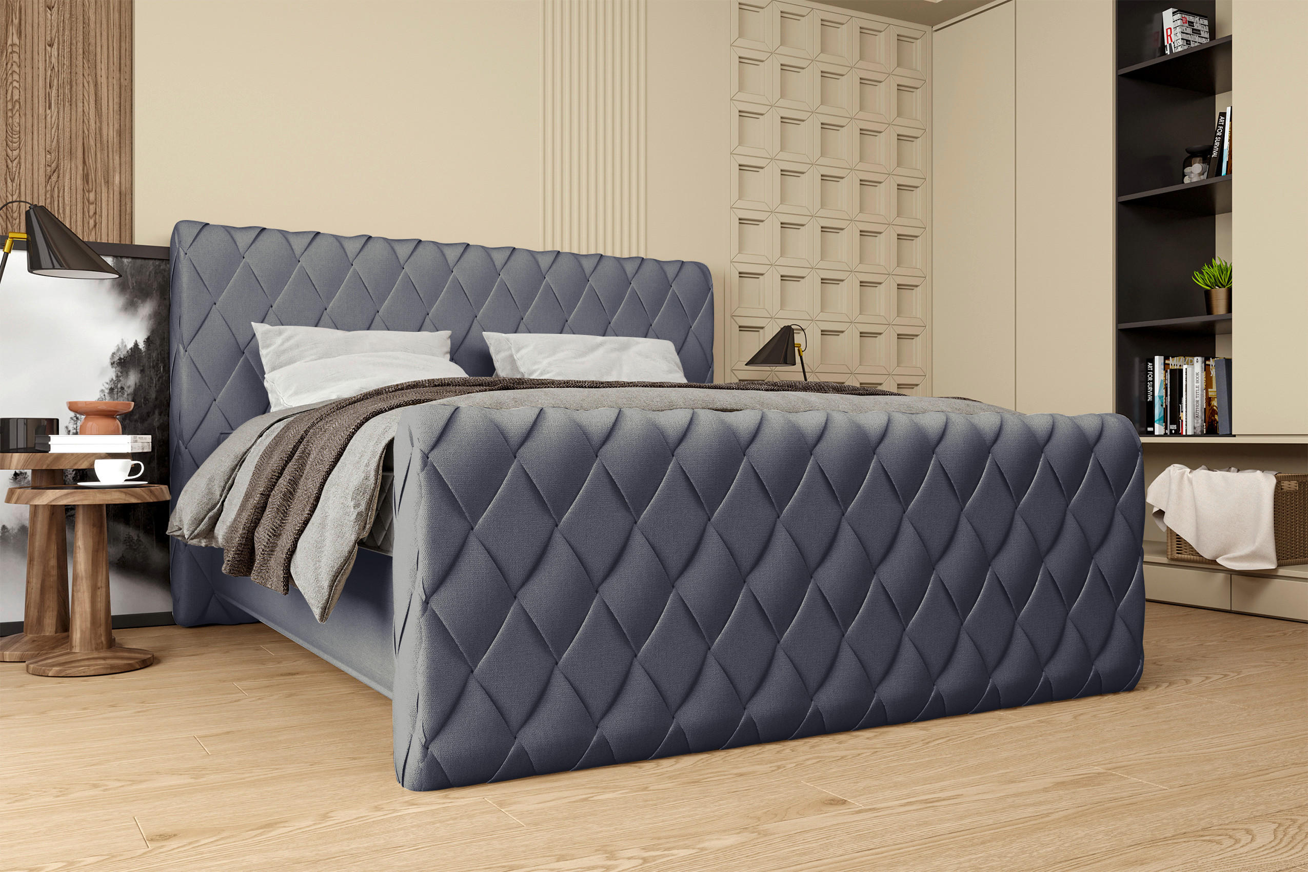 BOXSPRINGBETT 180/200 cm  in Graublau  - Graublau/Schwarz, Design, Textil/Metall (180/200cm) - Boxxx