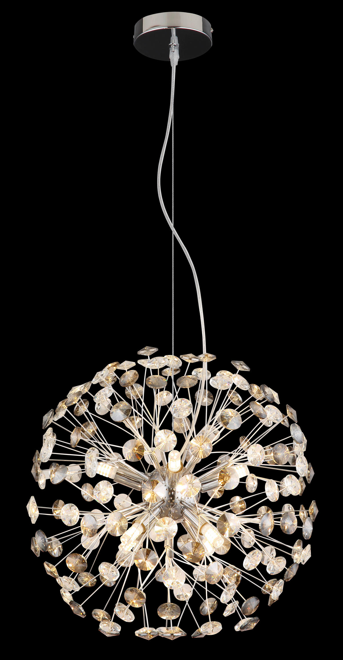 KŘIŠŤÁLOVÉ ZÁVĚSNÉ SVÍTIDLO, 40/150 cm  - šedá/průhledné, Lifestyle, kov/plast (40/150cm) - Globo