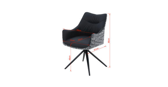 ARMLEHNSTUHL  Sitzfläche 360° drehbar, automatische Rückholfunktion Webstoff Echtleder  - Schwarz, MODERN, Leder/Textil (57/86,5/61,5cm) - Novel