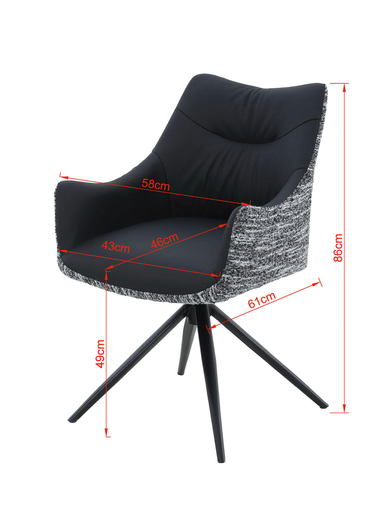 ARMLEHNSTUHL  Sitzfläche 360° drehbar, automatische Rückholfunktion Webstoff Echtleder  - Schwarz, MODERN, Leder/Textil (57/86,5/61,5cm) - Novel