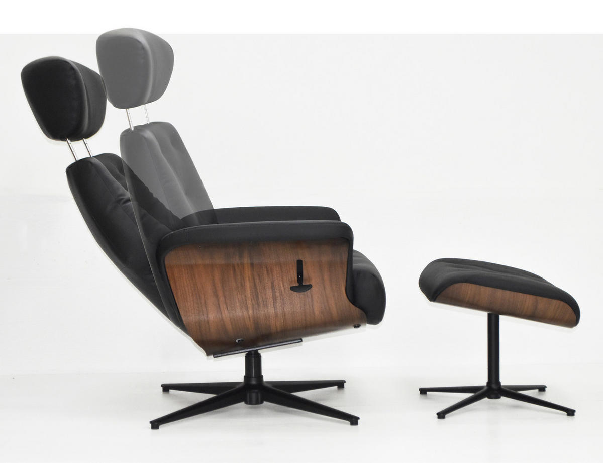 POČIVALNIK S PODNOŽNIKOM,  črna, barva oreha les, tekstil, usnje - črna/barva oreha, Design, kovina/tekstil (77/86-106/82-108cm) - Xora