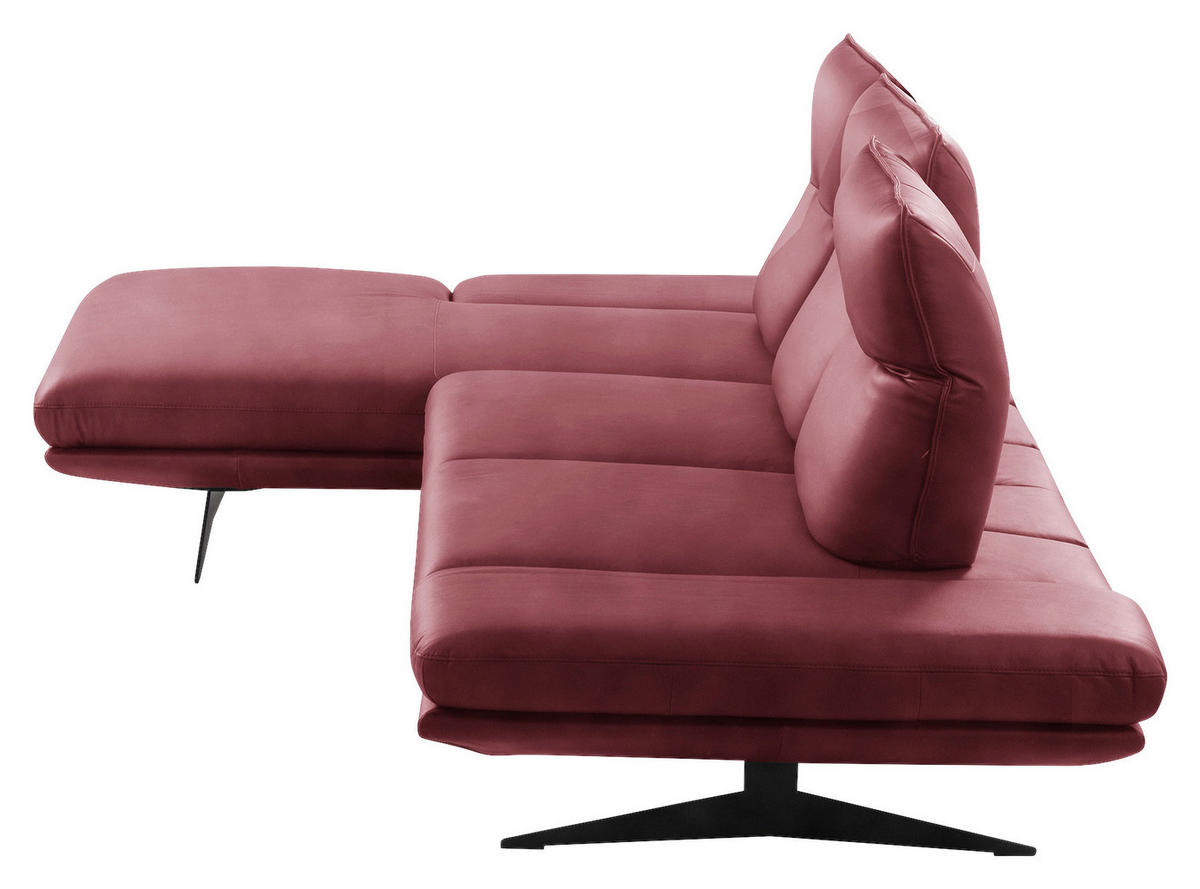 ECKSOFA Kirschrot Echtleder Armteilverstellung, Kopfteilverstellung, Sitztiefenverstellung  - Schwarz/Kirschrot, Design, Leder/Metall (180/291cm) - Celina Home