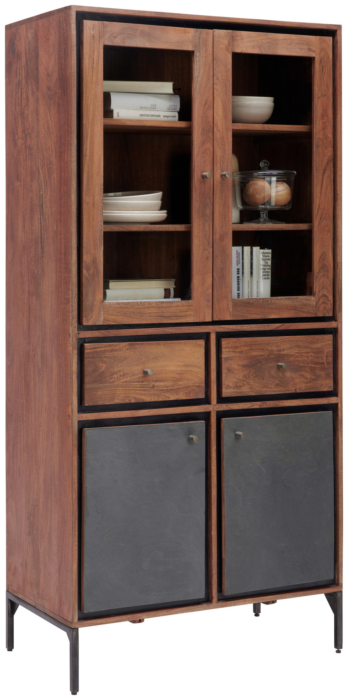VITRINE in Hartholz Akazie Grau, Braun  - Braun/Grau, MODERN, Holz/Stein (88/182/45cm) - Livetastic