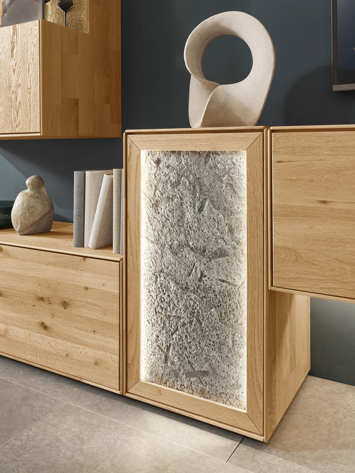WOHNWAND  in Wildeiche  298,2/206,6/37,1 cm  - Wildeiche/Schwarz, Natur, Glas/Holz (298,2/206,6/37,1cm) - Valnatura