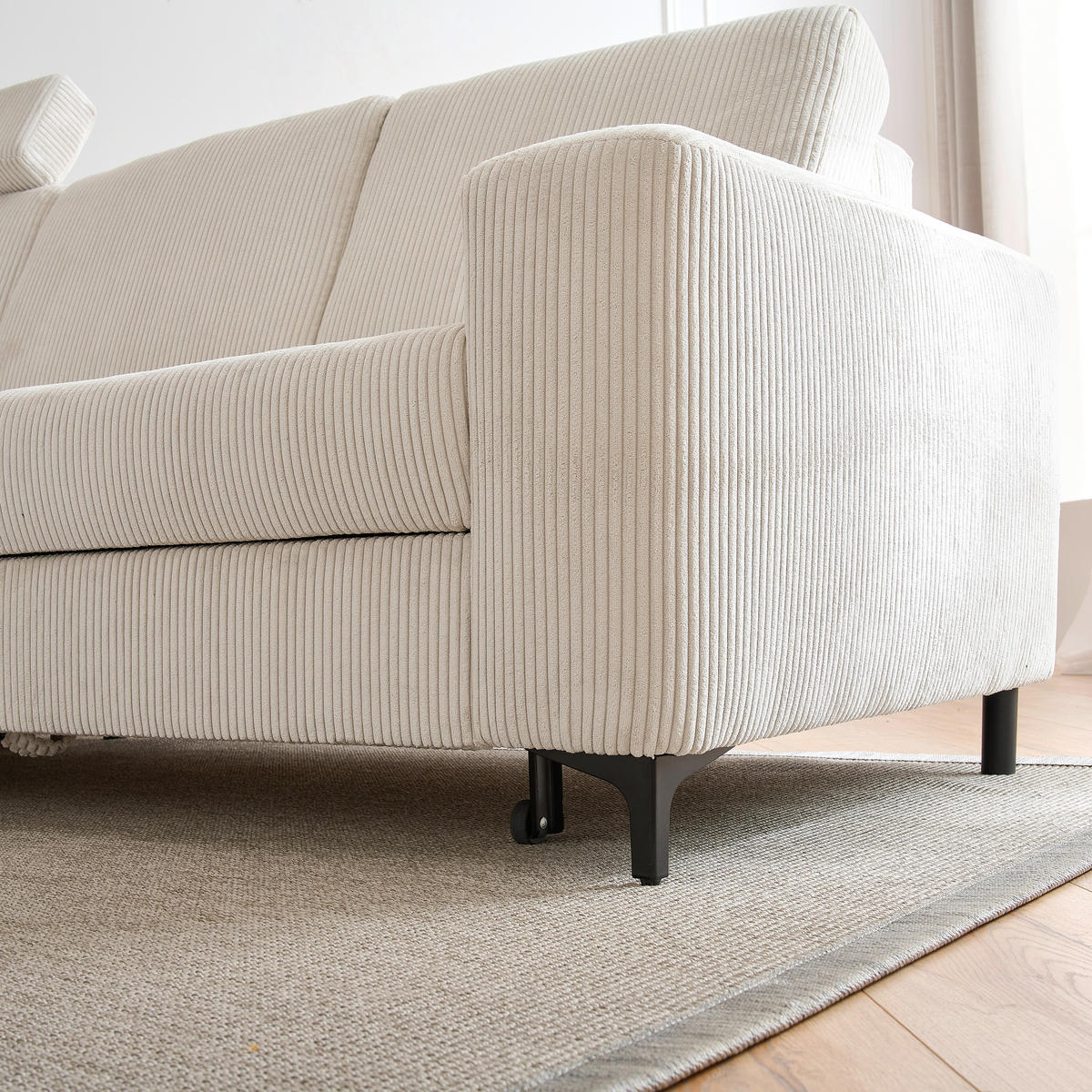 ECKSOFA in Cord Weiss, Perlmutt  - Weiss/Perlmutt, Konventionell, Textil/Metall (167/247cm) - Stylife