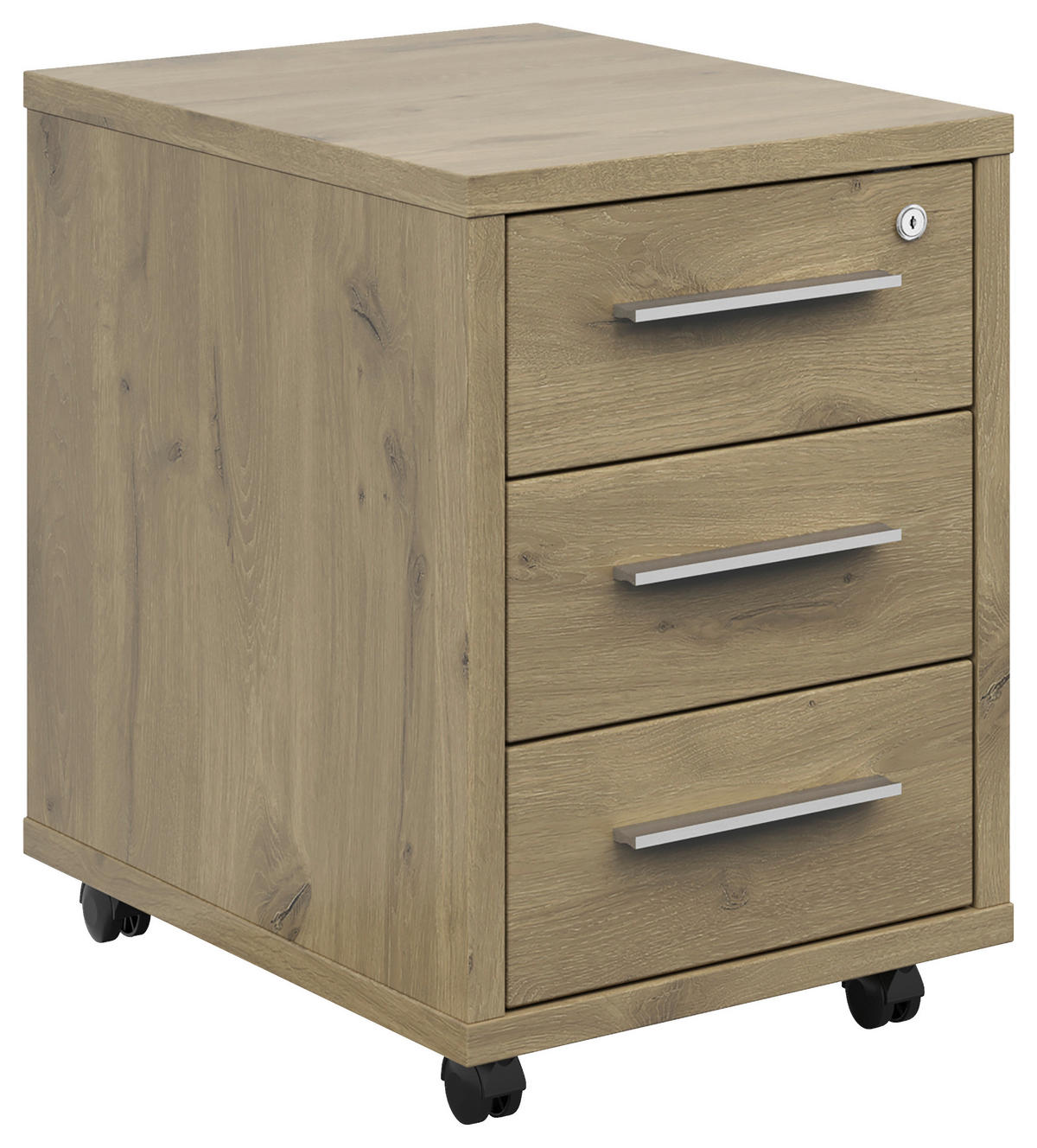ROLLCONTAINER Eichefarben  - Eichefarben/Silberfarben, KONVENTIONELL, Holzwerkstoff/Kunststoff (43,8/64,2/65cm) - Voleo