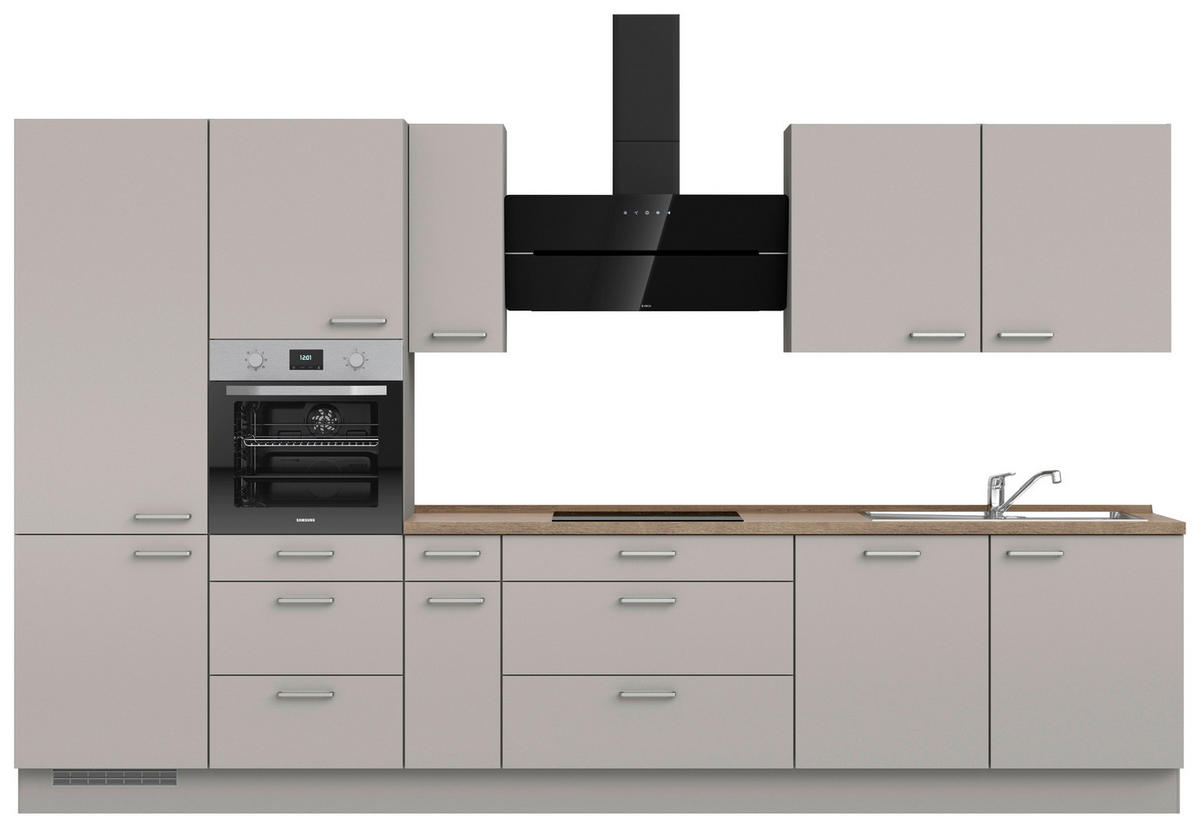 KÜCHENBLOCK Touch 360 cm  in Grau, Eiche dunkel  - Eiche dunkel/Edelstahlfarben, MODERN, Holzwerkstoff/Metall (360cm) - Nobilia