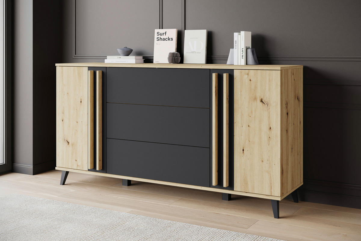 SIDEBOARD 150/77,8/39,5 cm  in Schwarz, Eiche Artisan  - Schwarz/Eiche Artisan, Trend, Holzwerkstoff/Kunststoff (150/77,8/39,5cm)