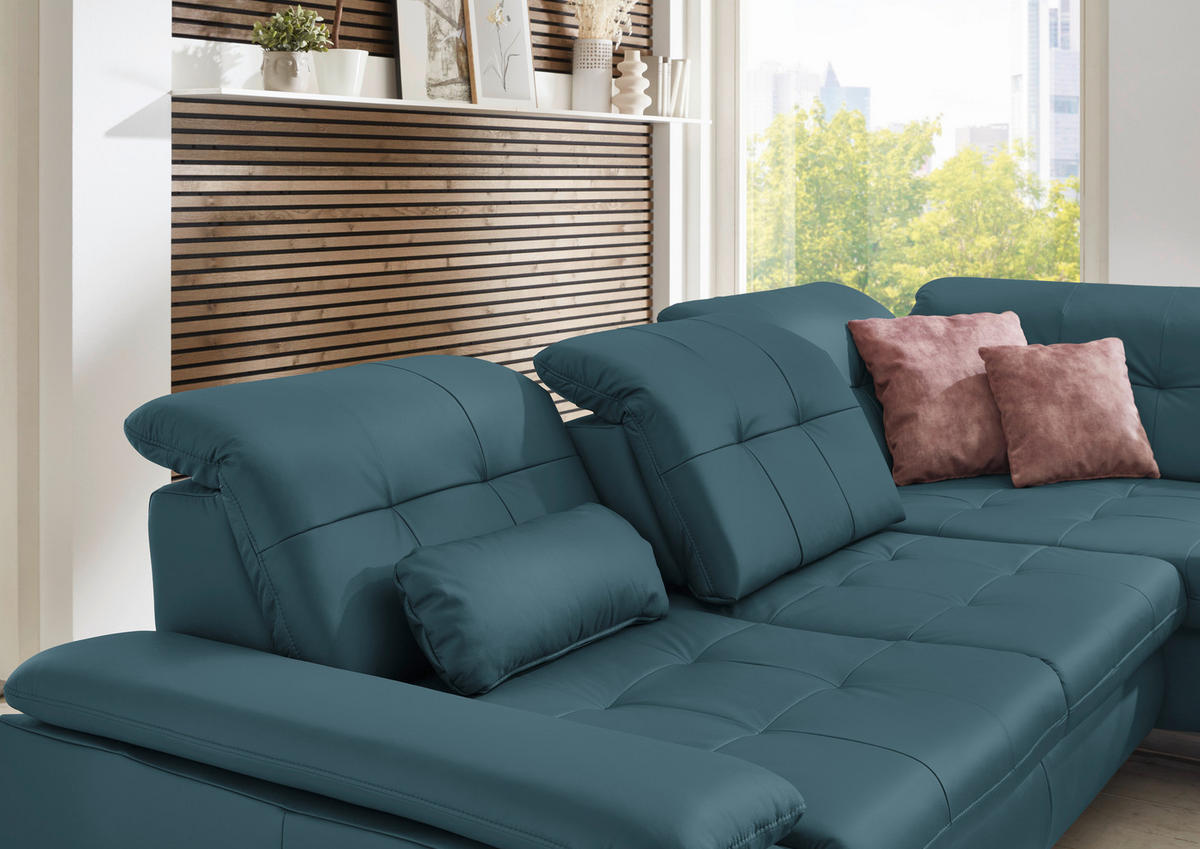 CANAPÉ D'ANGLE in Echtleder Blau  - Blau/Alufarben, Design, Leder/Metall (309/211cm) - Beldomo Speed