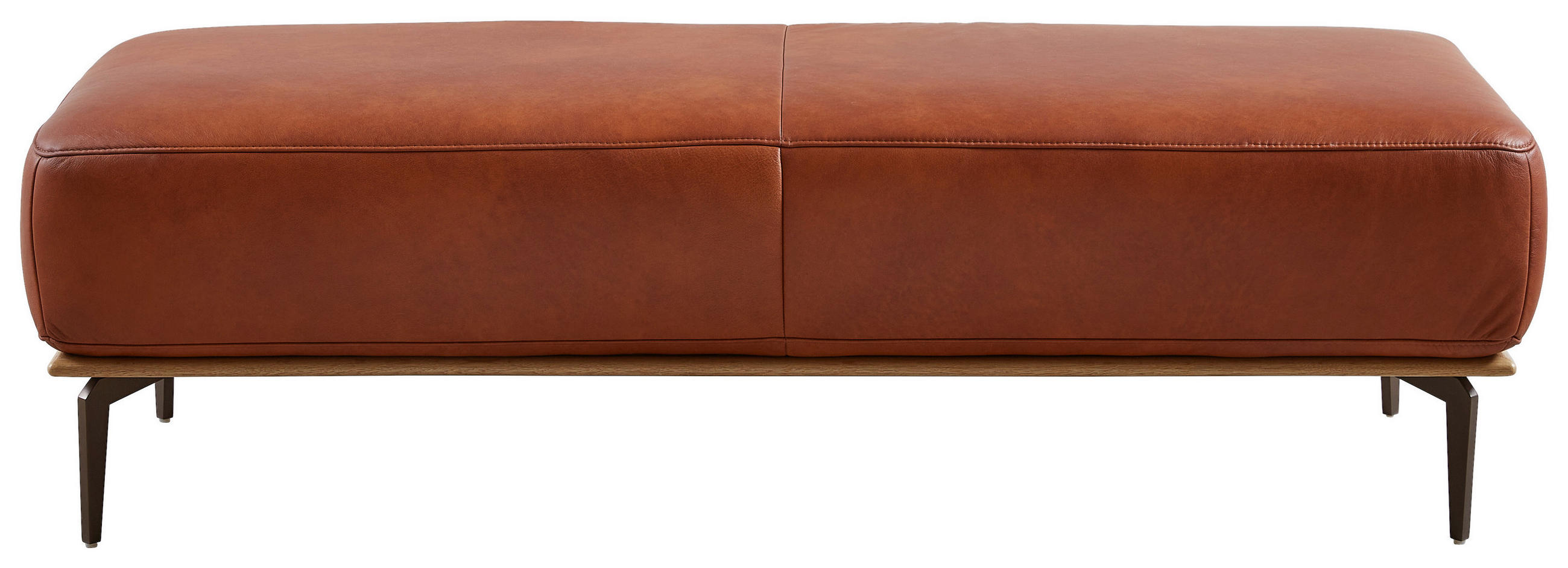 HOCKER Echtleder Eiche Cognac  - Cognac/Bronzefarben, Design, Leder/Holz (151/44/61cm) - Valnatura