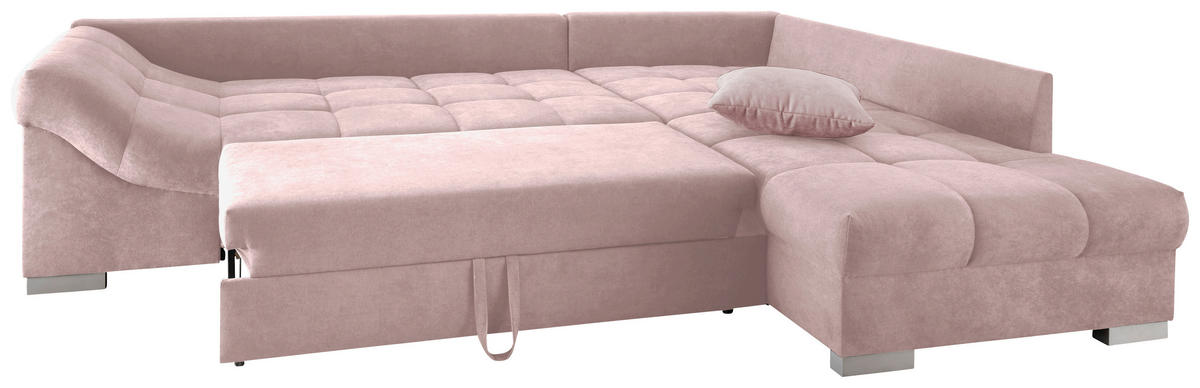 ECKSCHLAFSOFA in Rosa Textil   - Silberfarben/Rosa, Design, Holz/Textil (298/202cm) - MID.YOU
