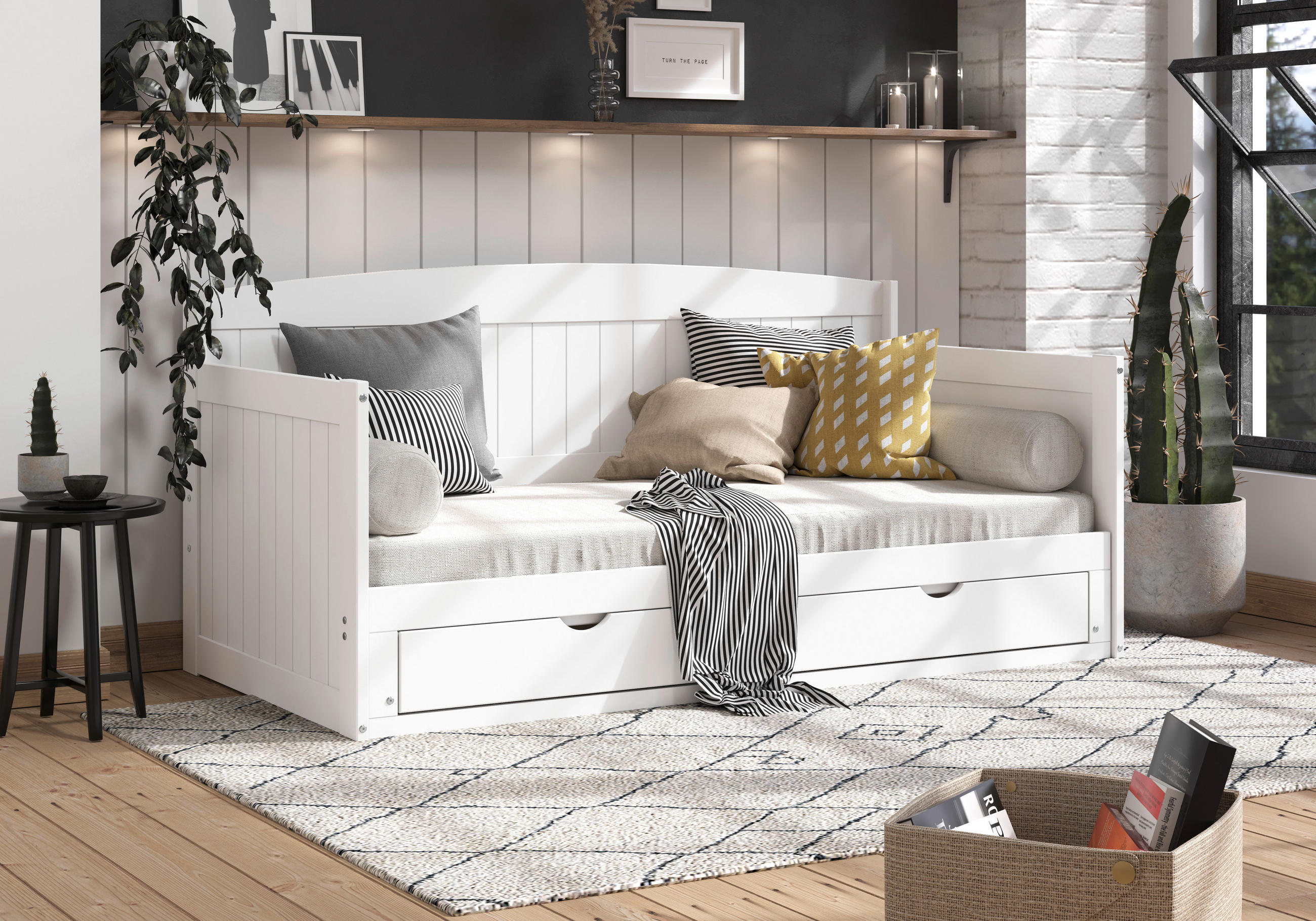 AUSZIEHBETT 90/200 cm  in Weiss  - Weiss/Kieferfarben, Romantik / Landhaus, Holz/Holzwerkstoff (90/200cm) - MID.YOU