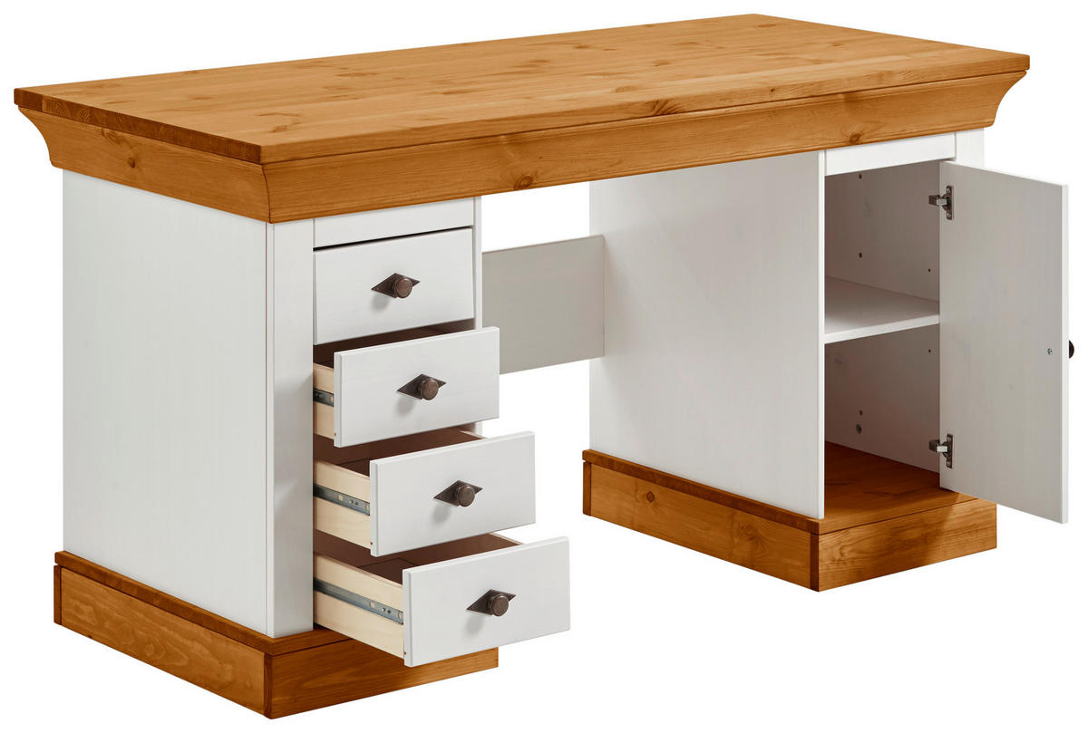 SCHREIBTISCH 143/65/77 cm  in Weiß, Bernsteinfarben  - Bernsteinfarben/Weiß, ROMANTIK / LANDHAUS, Holz/Metall (143/65/77cm) - Boxxx