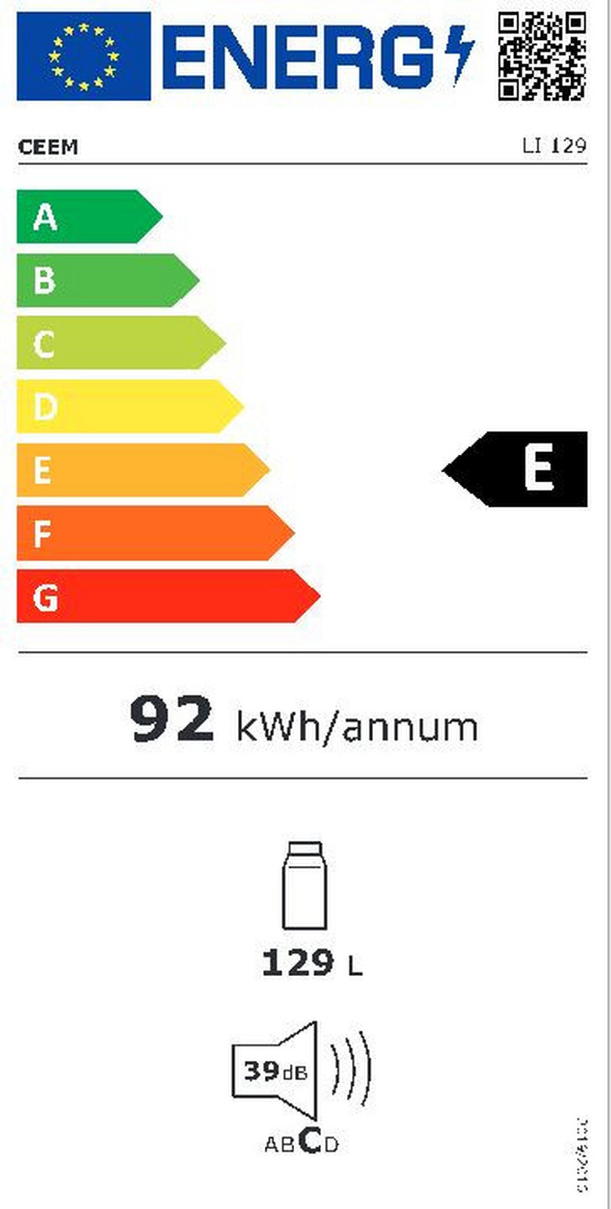 KÜHLSCHRANK 54/89/54 cm CEEM LI 129  - Weiß, Basics, Glas/Kunststoff (54/89/54cm) - CEEM