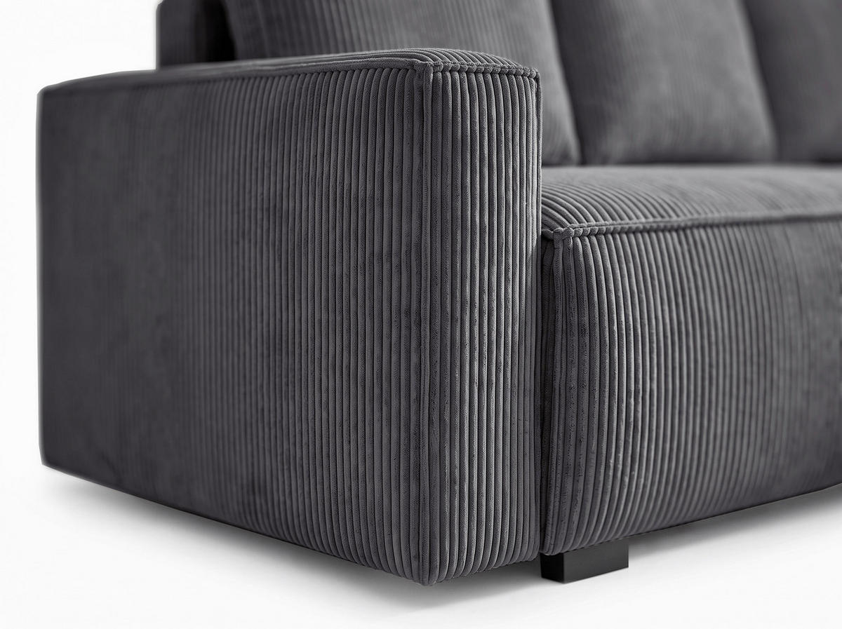 ECKSOFA Anthrazit Cord Rückenkissen, Bettkasten, Schlaffunktion, Rücken echt, Liegefläche im Originalstoff  - Anthrazit/Schwarz, MODERN, Kunststoff/Textil (232/140cm) - Xora