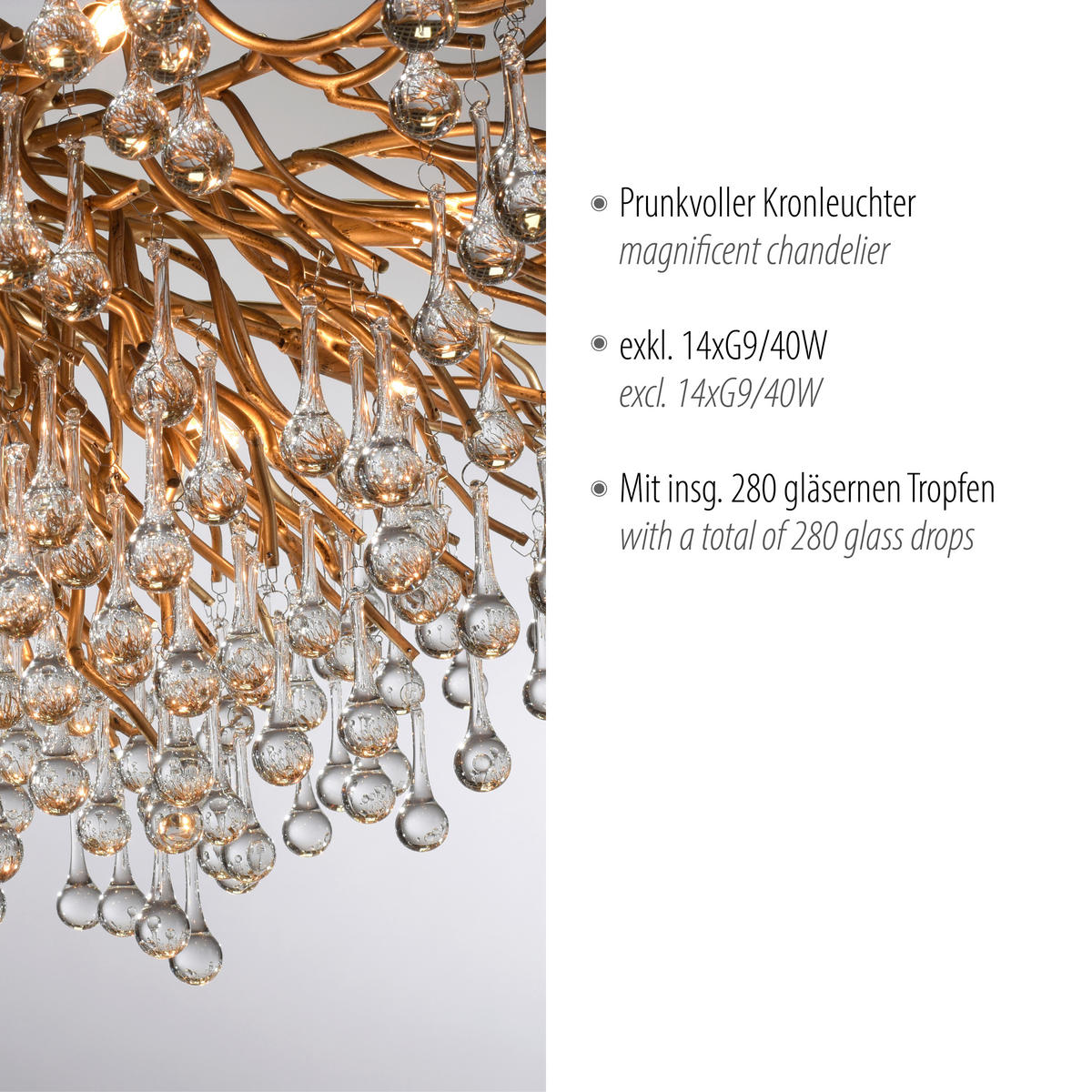 DECKENLEUCHTE Icicle 100/100/50 cm   - Messingfarben, KONVENTIONELL, Glas/Kunststoff (100/100/50cm) - Paul Neuhaus