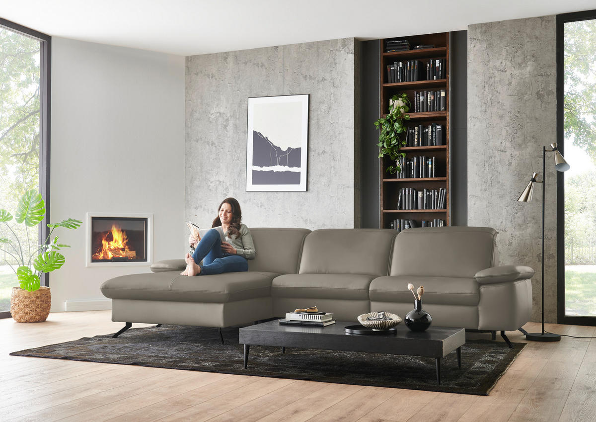 ECKSOFA  Echtleder Cappuccino  - Schwarz/Cappuccino, Design, Leder/Metall (169/307cm) - Beldomo Premium