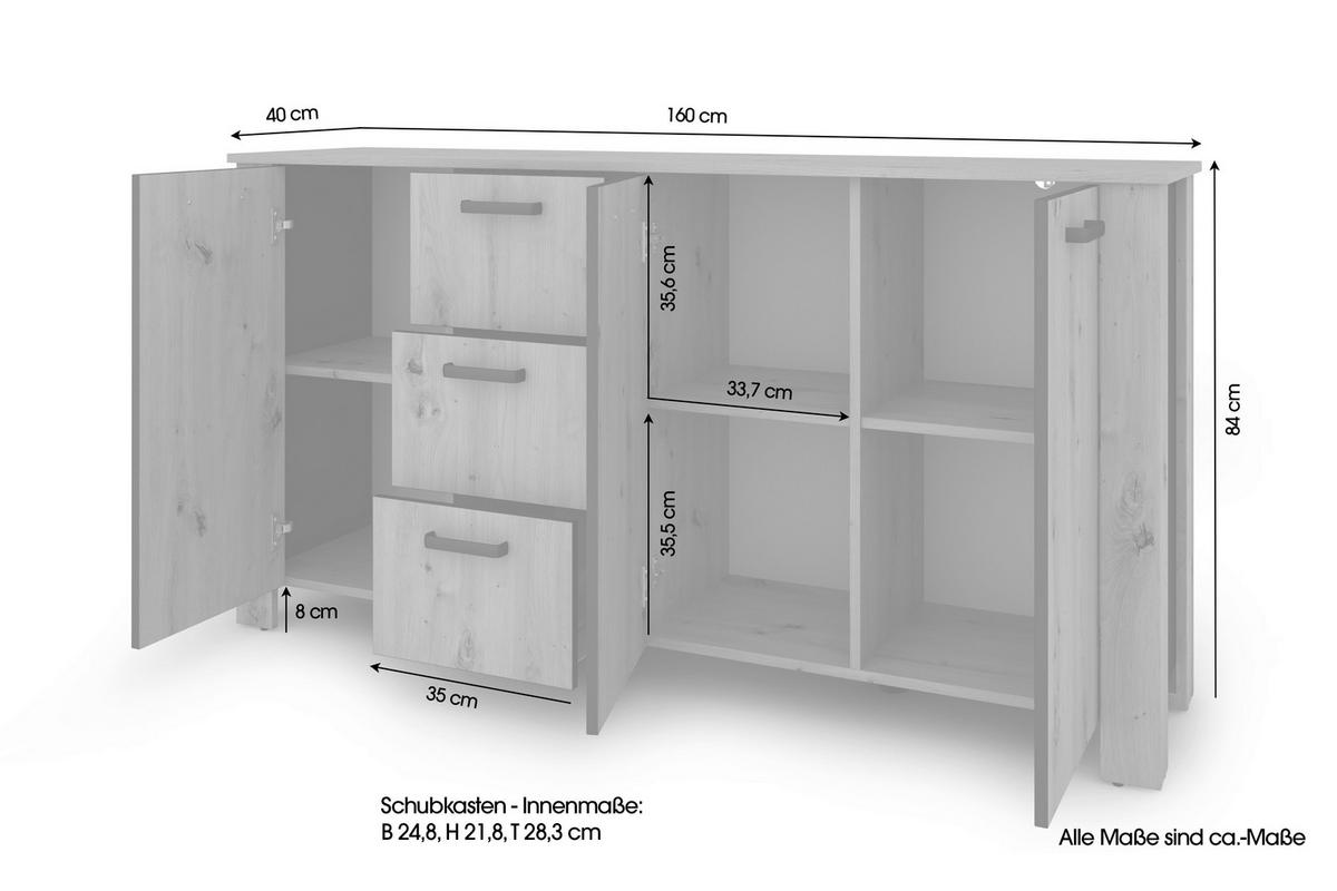 SIDEBOARD  in 160/84/40 cm  - Schwarz/Eiche Artisan, Design, Holzwerkstoff (160/84/40cm) - MID.YOU