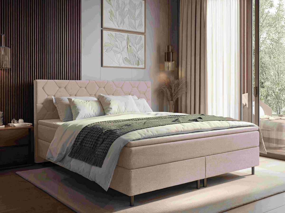 BOXSPRINGBETT 160/200 cm  Beige  - Beige/Schwarz, Konventionell, Textil/Metall (160/200cm) - Chameo