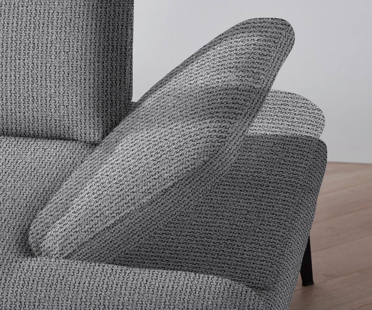 ECKSOFA in Webstoff Grau  - Schwarz/Grau, Design, Textil/Metall (180/289cm) - Stylife
