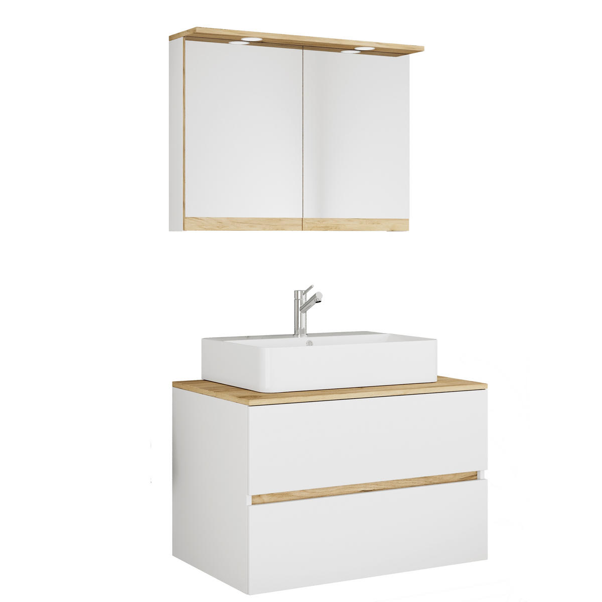BADEZIMMER 3-teilig 80 cm  - Honigeiche/Weiss, Trend, Keramik/Holzwerkstoff (80cm) - MID.YOU
