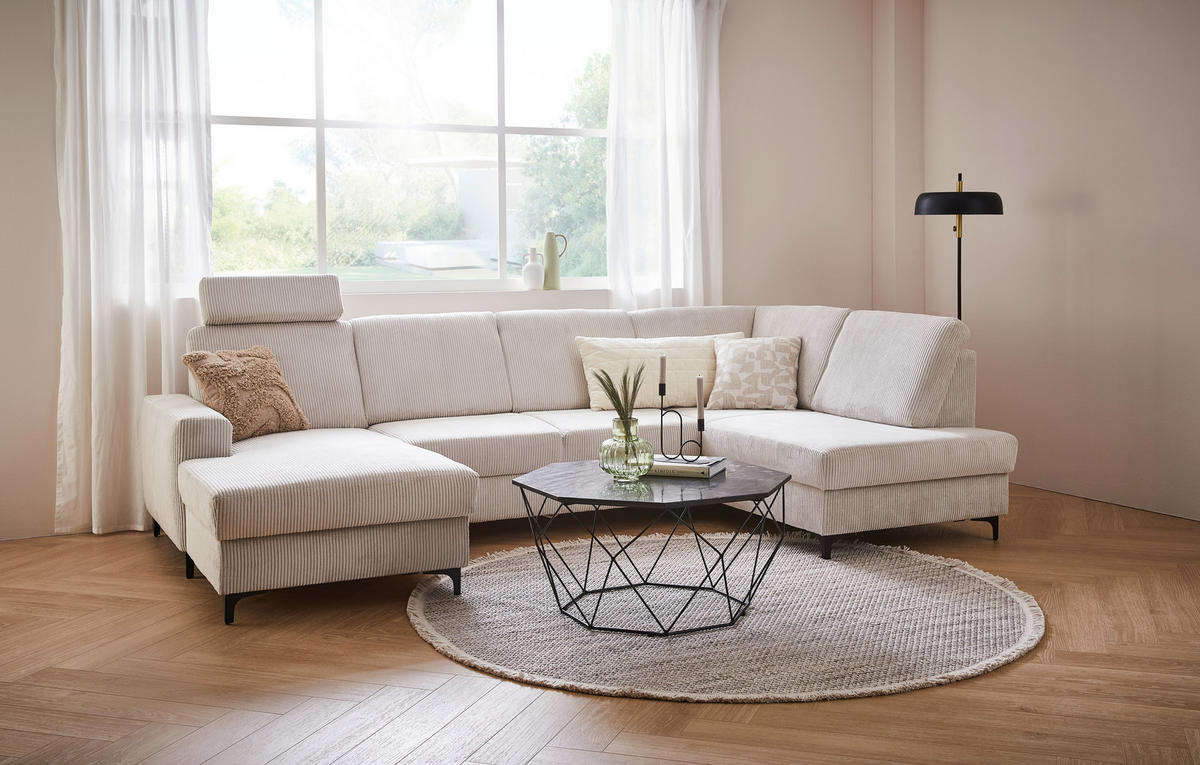 WOHNLANDSCHAFT in Cord Creme  - Creme/Schwarz, Konventionell, Textil/Metall (167/317/185cm) - Stylife
