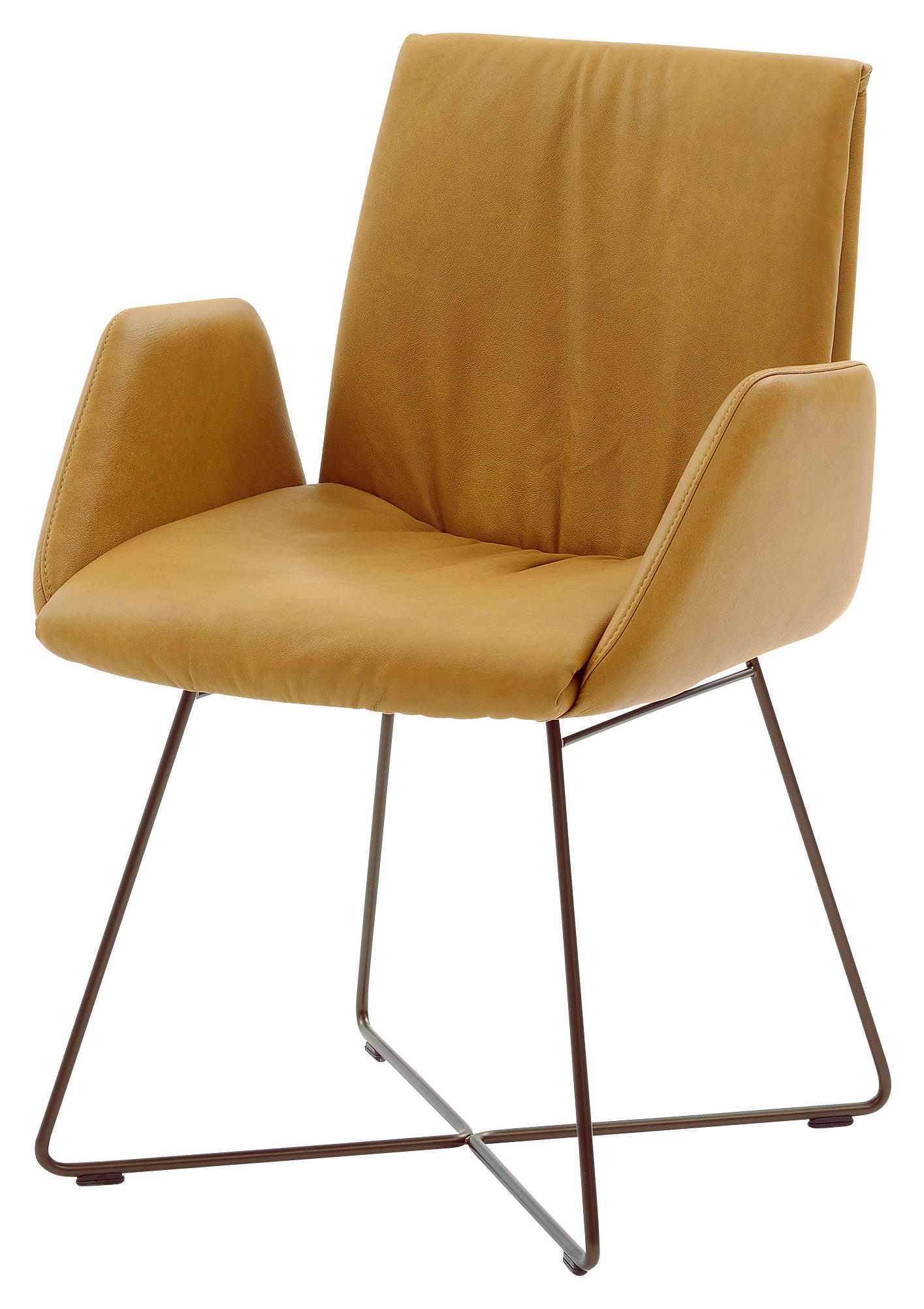 Thumbnail - Musterring Armlehnstuhl MR 2050, Currygelb, Leder, Echtleder, Longlife-Leder, Rundrohr, 59x89x62 cm, Goldenes M, Emas, D...