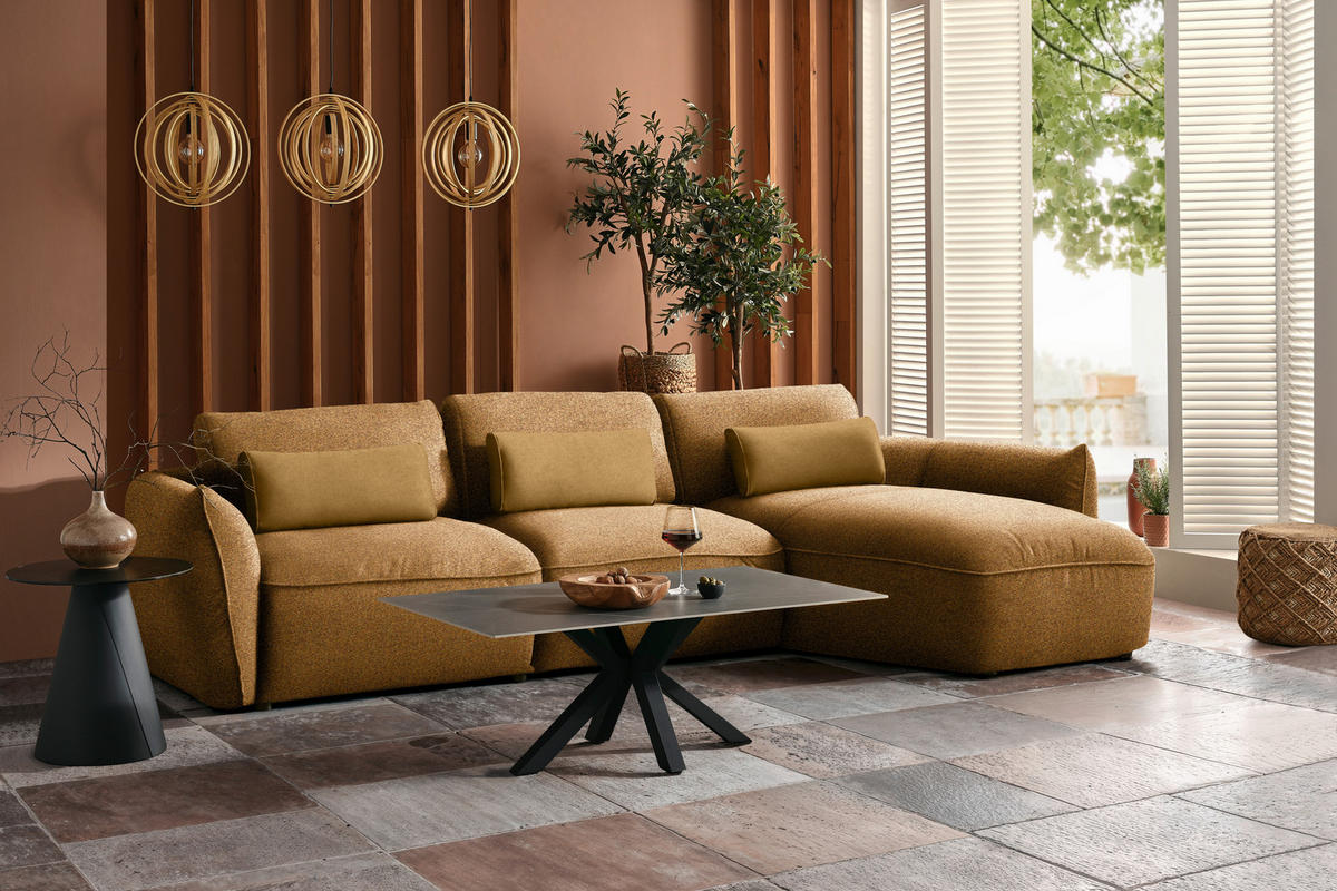 ECKSOFA  in Chenille Bronzefarben  340/190 cm  - Goldbraun/Schwarz, Design, Kunststoff/Textil (340/190cm) - Belluti