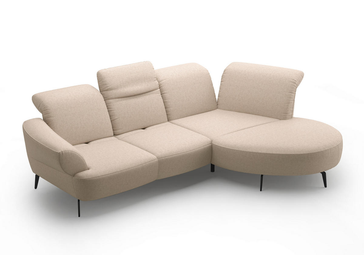 ECKSOFA DANCE E Creme Flachgewebe  - Creme/Schwarz, MODERN, Textil/Metall (313/208cm) - Sit & More