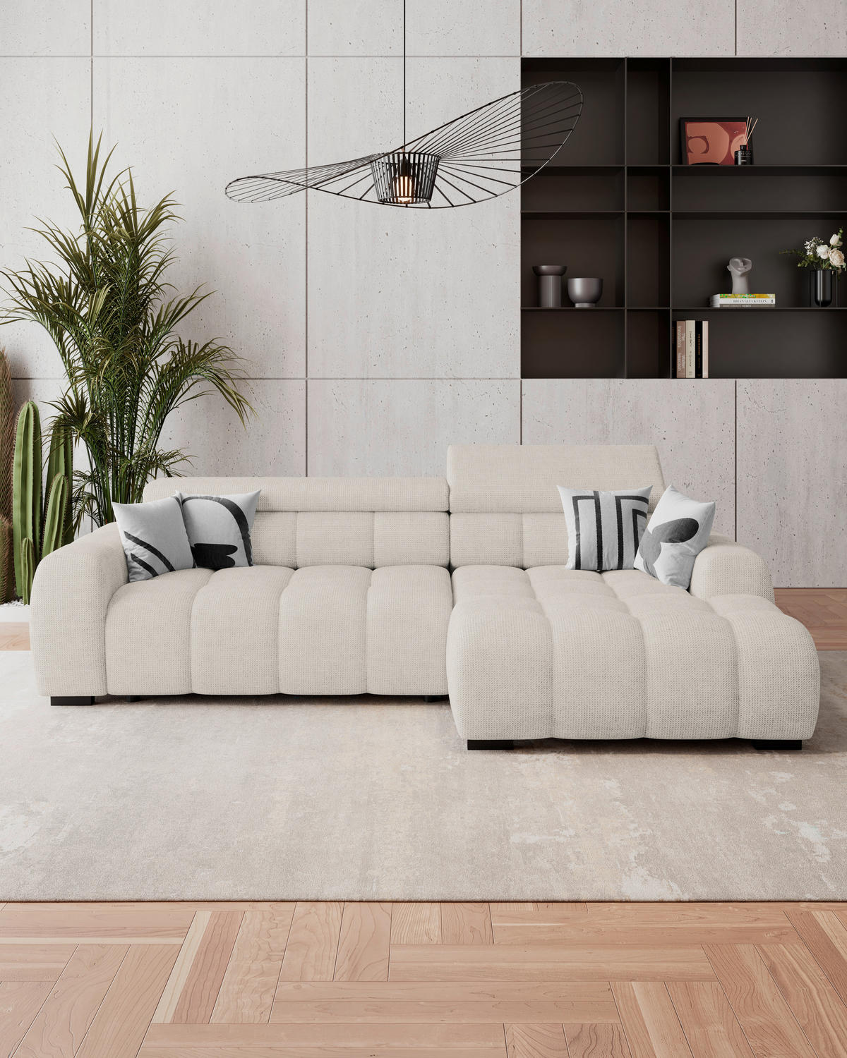 HÖRNSOFFA i vävt tyg cremefärgad  - svart/cremefärgad, Trend, textil/plast (285/168cm) - Livetastic