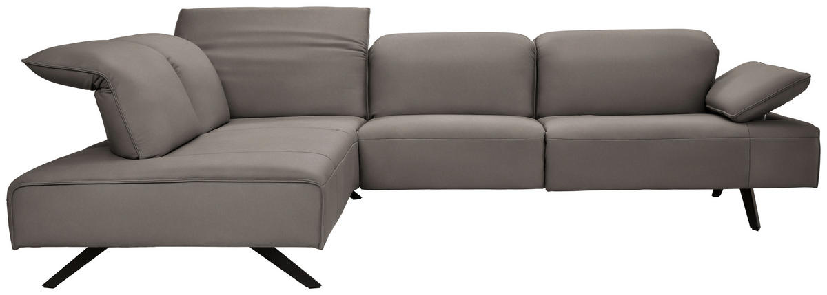 ECKSOFA  in Echtleder Graubraun  230/290 cm  - Anthrazit/Graubraun, Design, Leder/Metall (230/290cm) - Johann Jakob