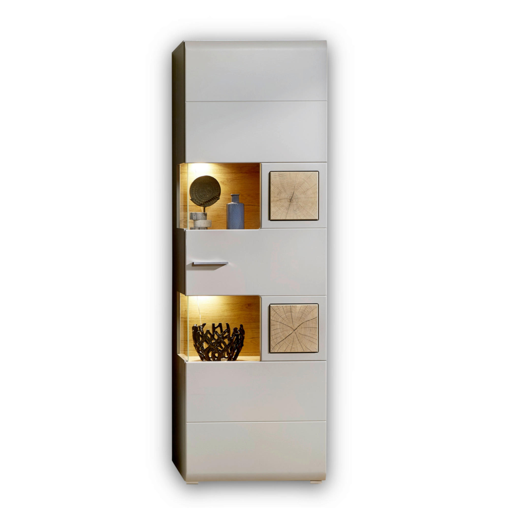 VITRINE in Eichefarben, Grau - Chromfarben/Eichefarben, Design, Glas/Holzwerkstoff (65/205/37cm) - Livetastic