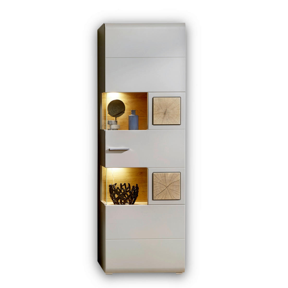 VITRINE in Eichefarben, Grau  - Chromfarben/Eichefarben, Design, Glas/Holzwerkstoff (65/205/37cm) - Livetastic