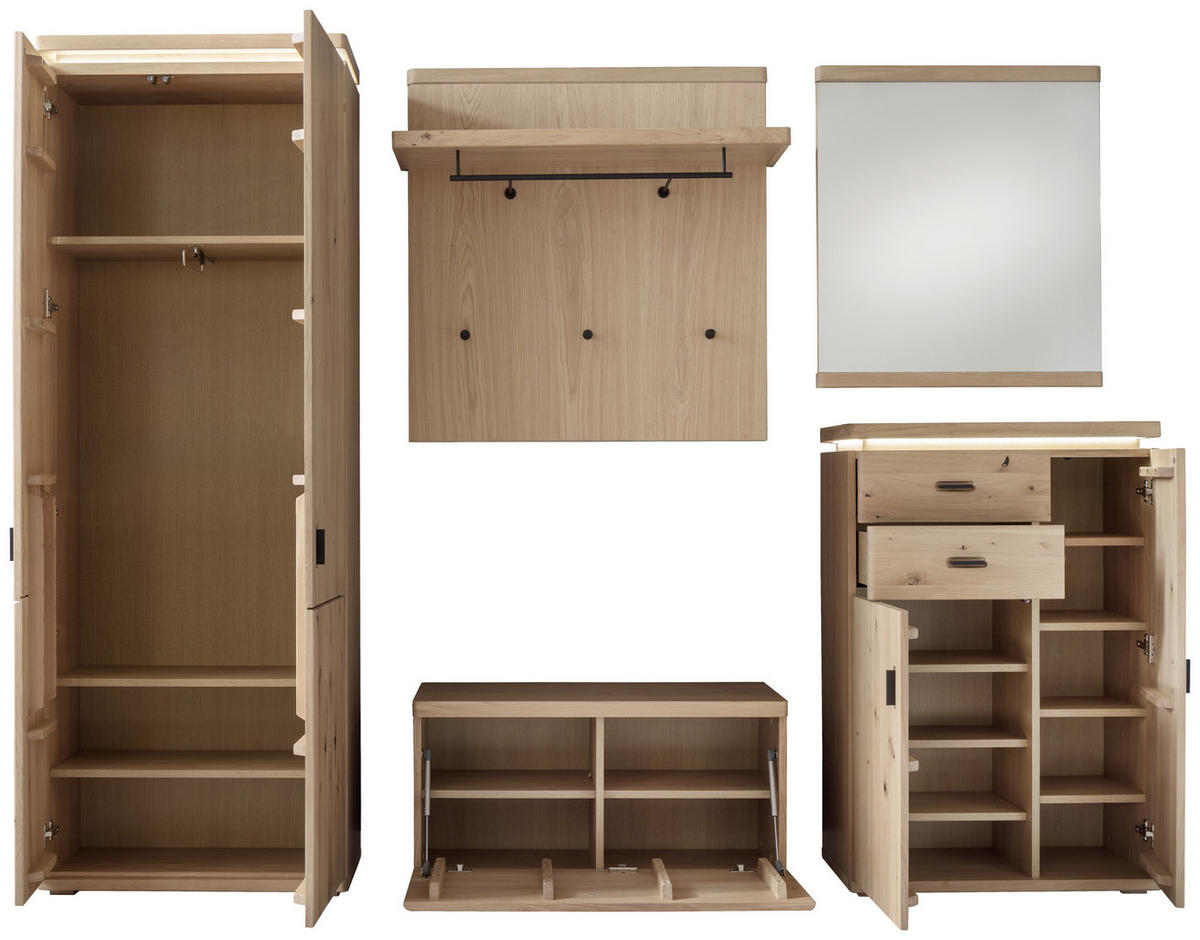 SCHUHSCHRANK Eiche furniert, massiv Eichefarben  - Eichefarben/Schwarz, Natur, Holz/Holzwerkstoff (75/111/37cm) - Linea Natura