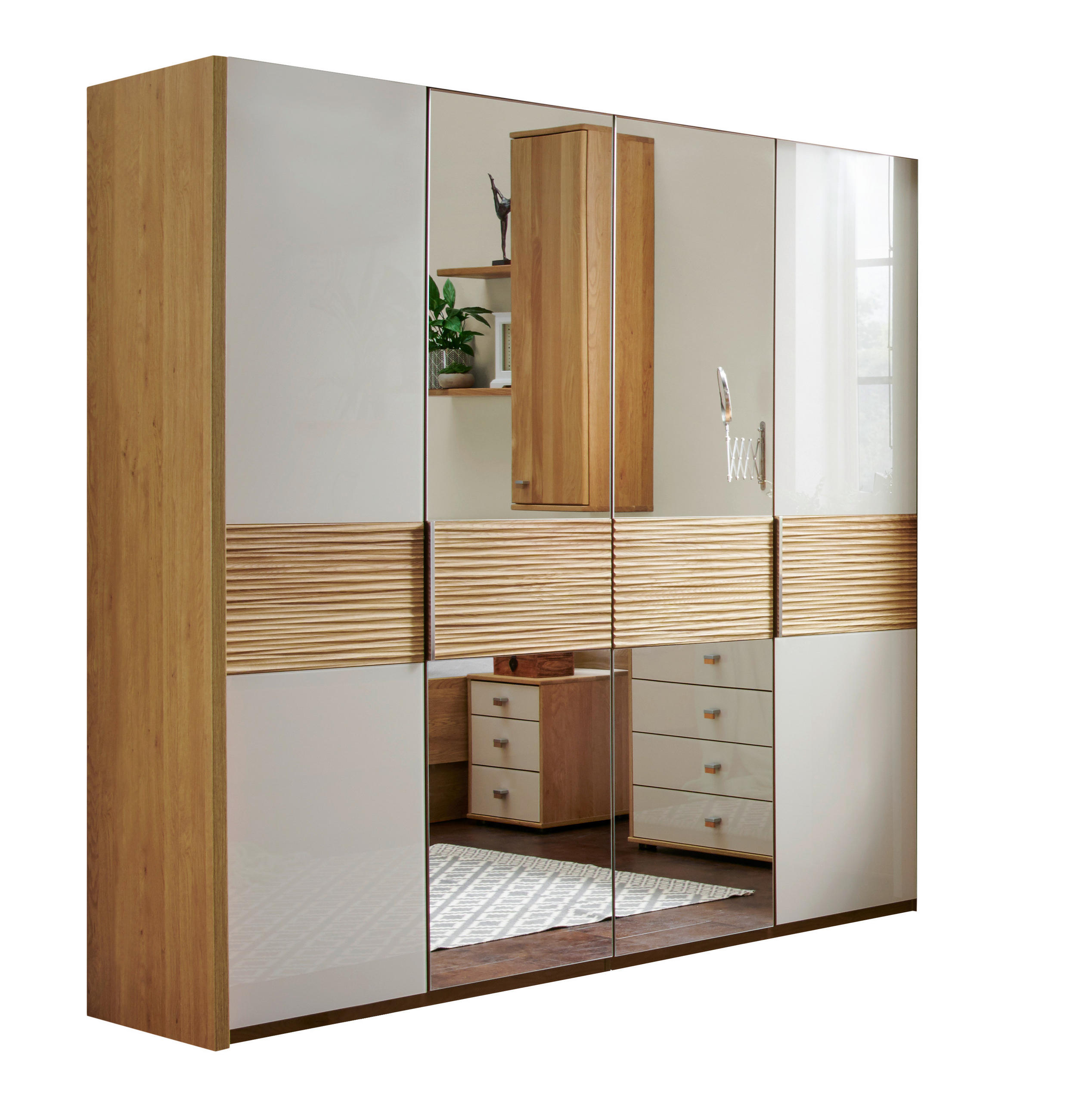 DREHTÜRENSCHRANK in Eichefarben, Champagner - Champagner/Eichefarben, KONVENTIONELL, Glas/Holz (200/197/58cm) - Venda