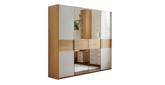 DREHTÜRENSCHRANK in Eichefarben, Champagner - Champagner/Eichefarben, KONVENTIONELL, Glas/Holz (200/197/58cm) - Venda