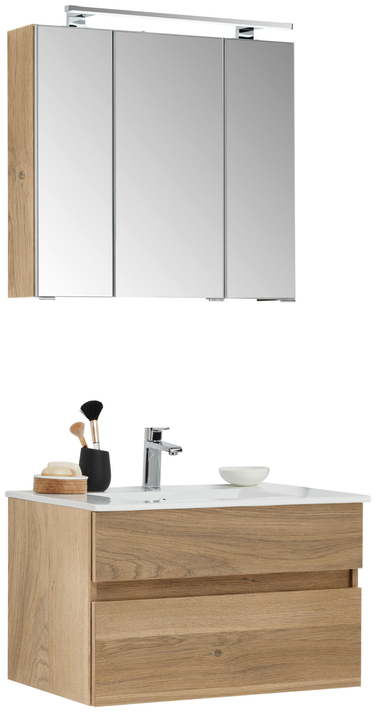 BADEZIMMER 3-teilig  in 72 cm  - Eiche San Remo/Weiß, Design, Keramik/Holzwerkstoff (72cm) - Novel