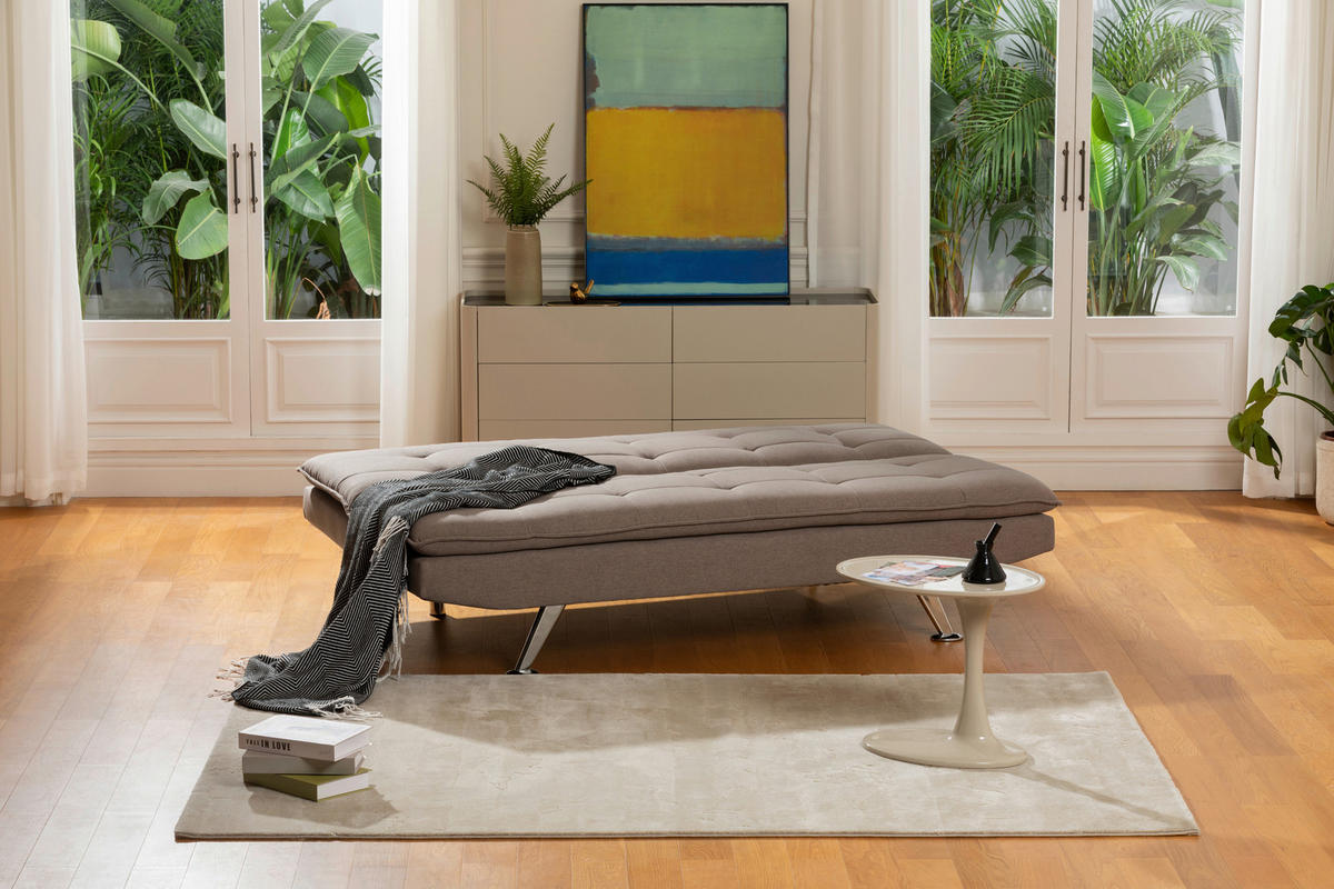 BÄDDSOFFA i linneimitation brun  - brun/silver, Basics, metall/textil (194/87/102cm) - MID.YOU